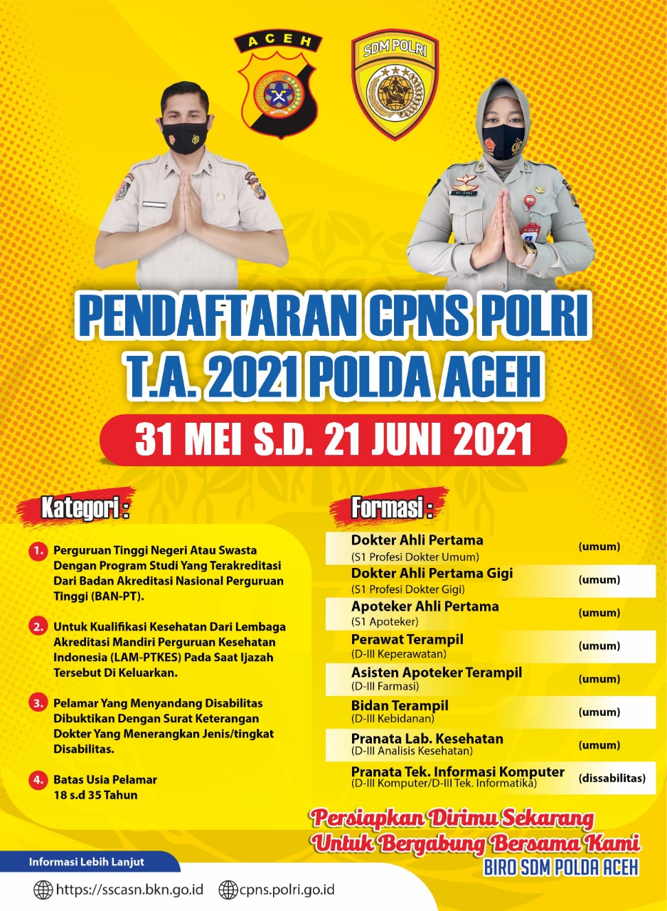 Jangan Lewatkan, Polda Aceh Buka Pendaftaran CPNS Polri